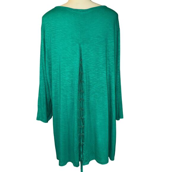 Chico's Green Pullover Top 3/4 Sleeve Back Lace Up Decor Sz 2 US L Rayon/Spandex - Picture 2 of 7